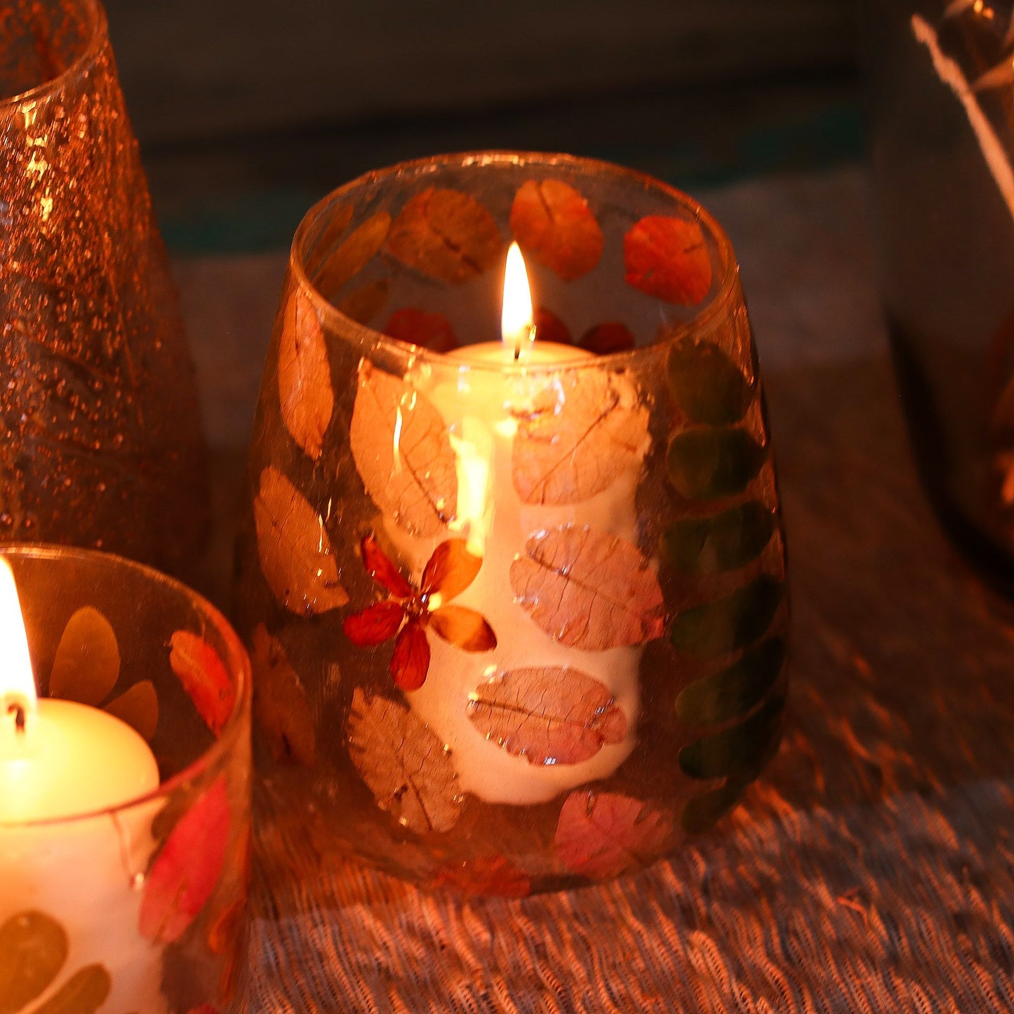 Natural Floral Glass - Vase Candle Holder - Primavera - (12x11cm) - Luna Panther