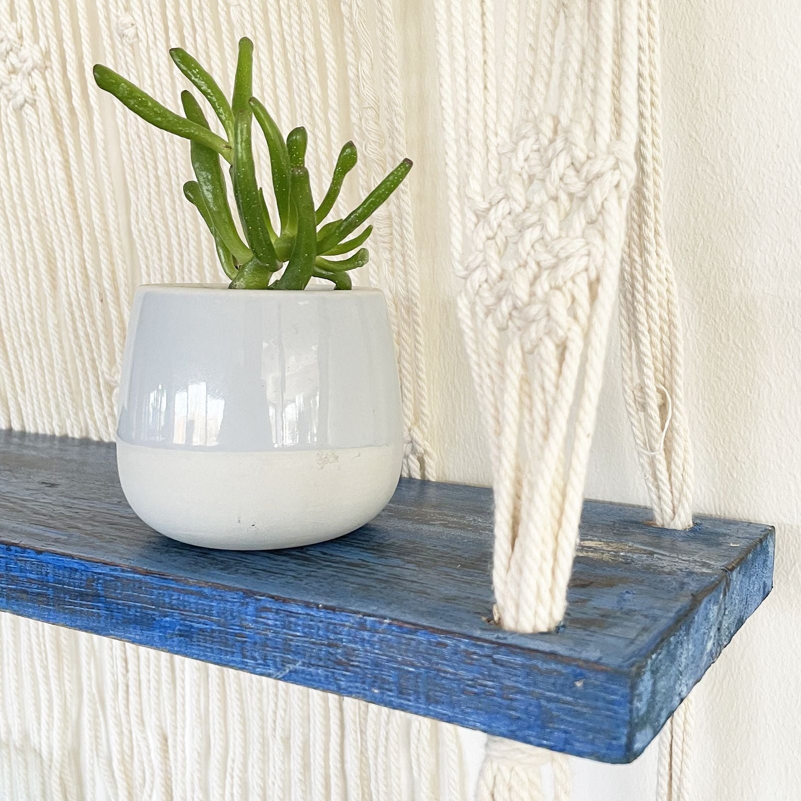Natural Macrame Hanging Shelves - Blue - Luna Panther