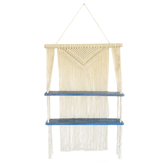 Natural Macrame Hanging Shelves - Blue - Luna Panther alternate view