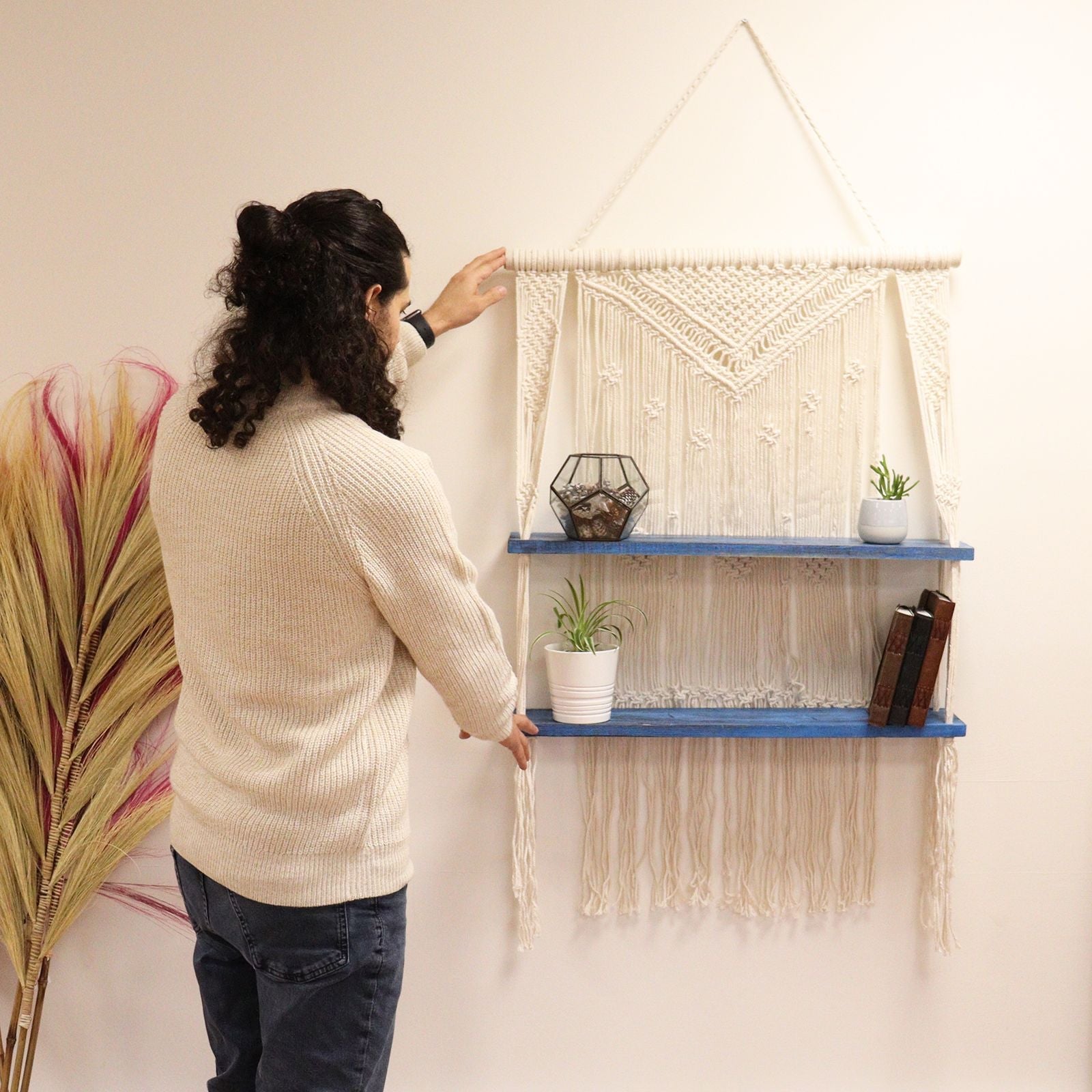 Natural Macrame Hanging Shelves - Blue - Luna Panther