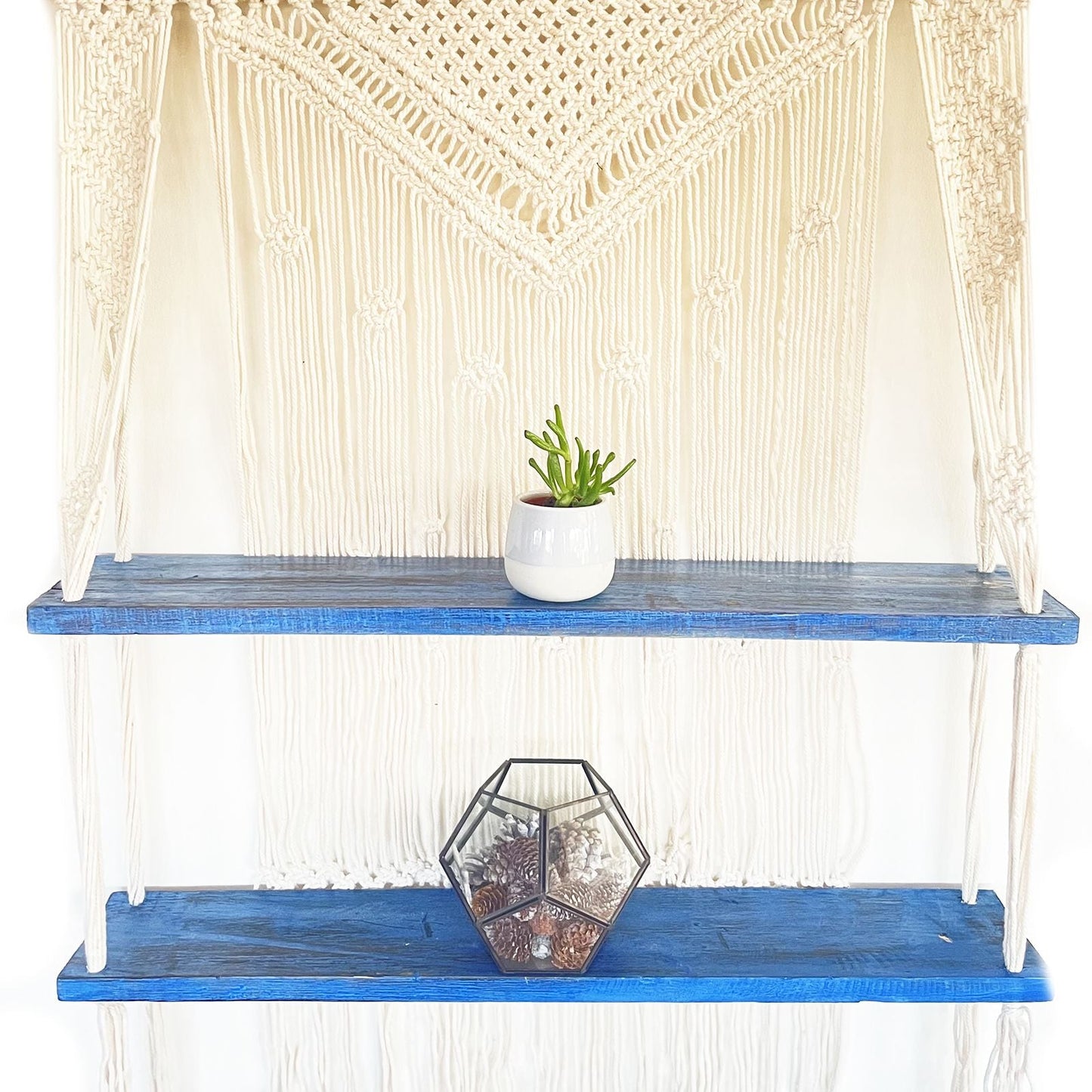 Natural Macrame Hanging Shelves - Blue - Luna Panther