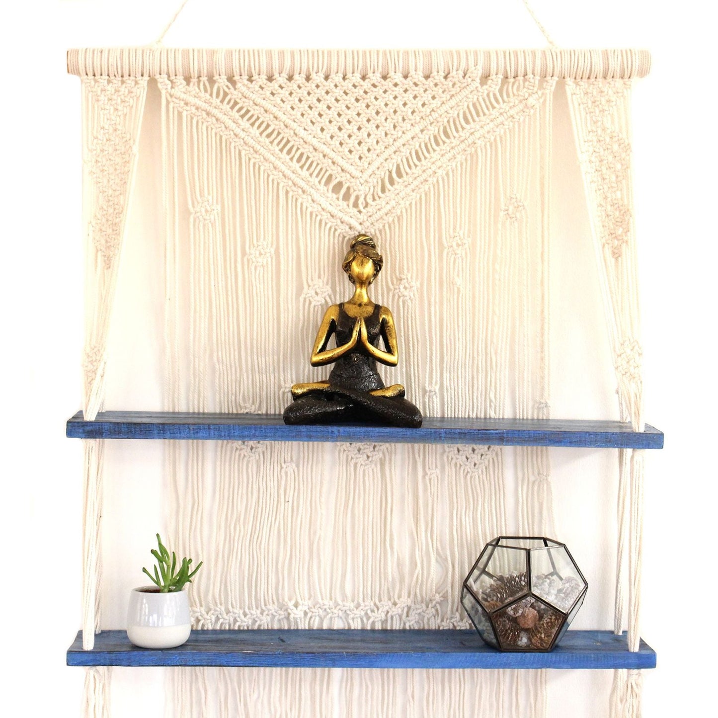 Natural Macrame Hanging Shelves - Blue - Luna Panther