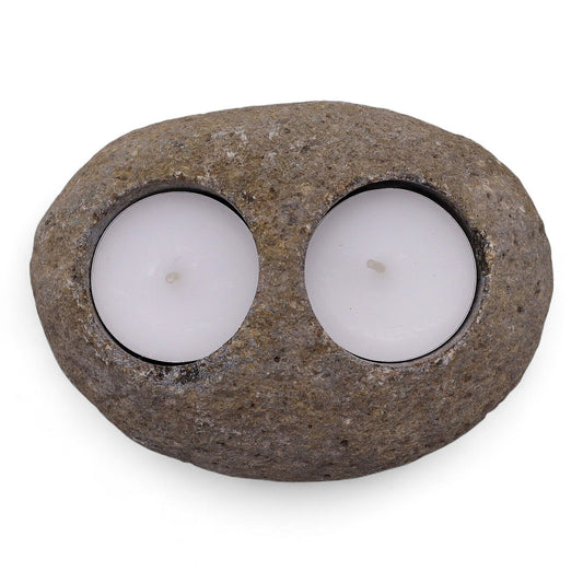 Natural Riverstone Candle Holder - Double Nightlight - Luna Panther alternate view