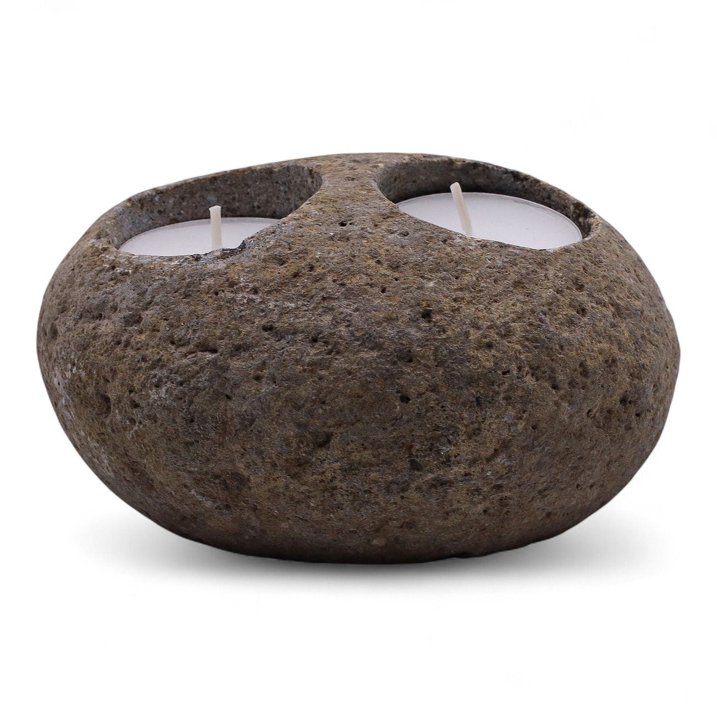 Natural Riverstone Candle Holder - Double Nightlight - Luna Panther