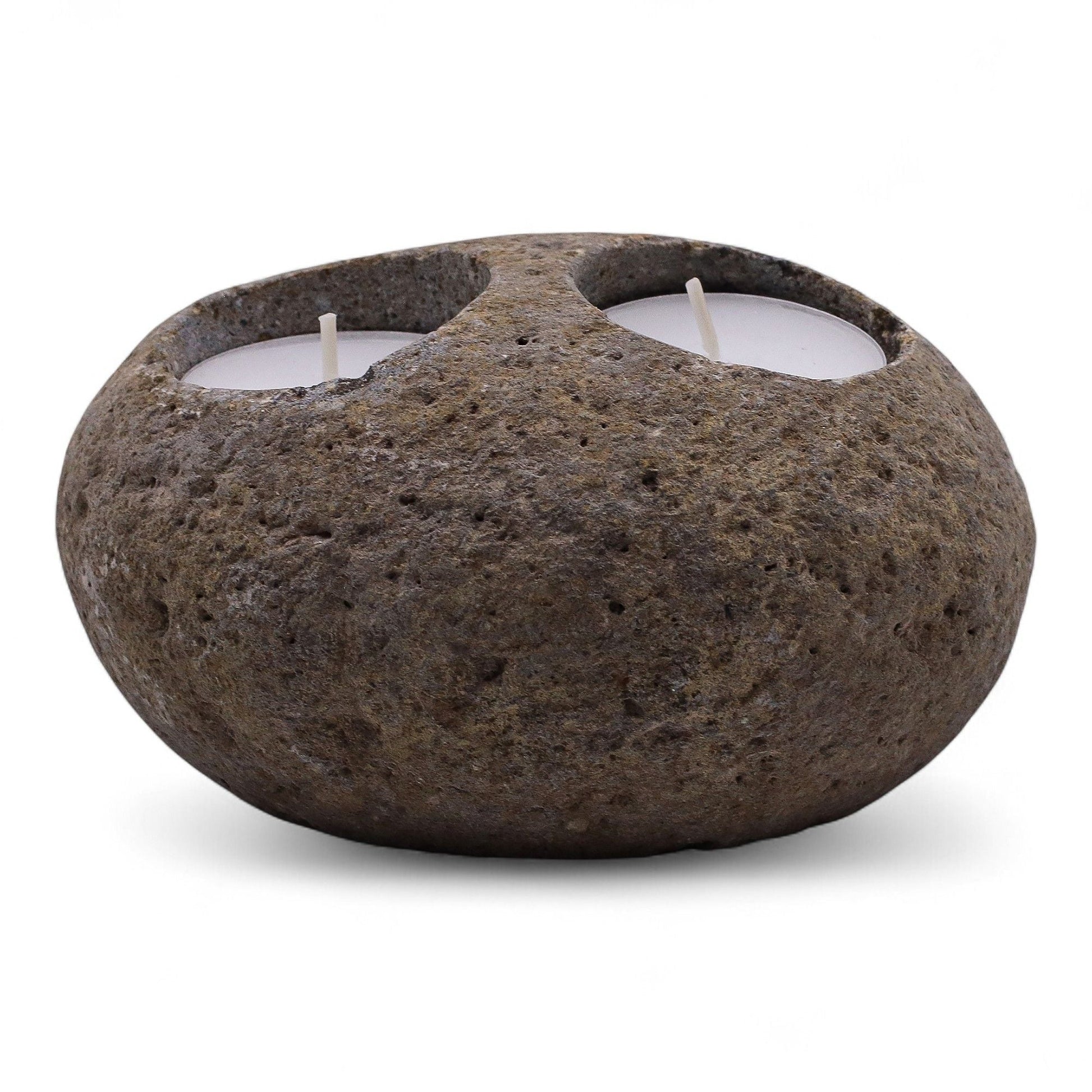 Natural Riverstone Candle Holder - Double Nightlight - Luna Panther
