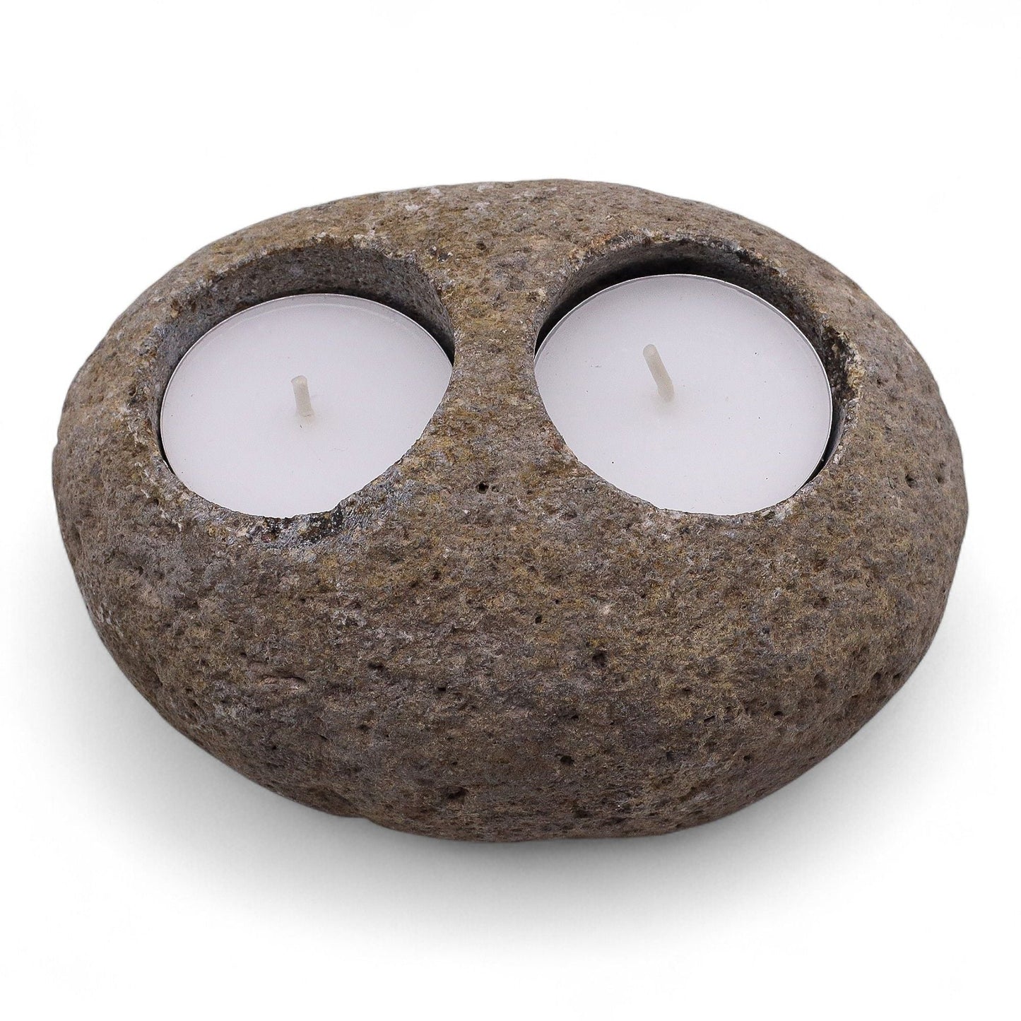 Natural Riverstone Candle Holder - Double Nightlight - Luna Panther