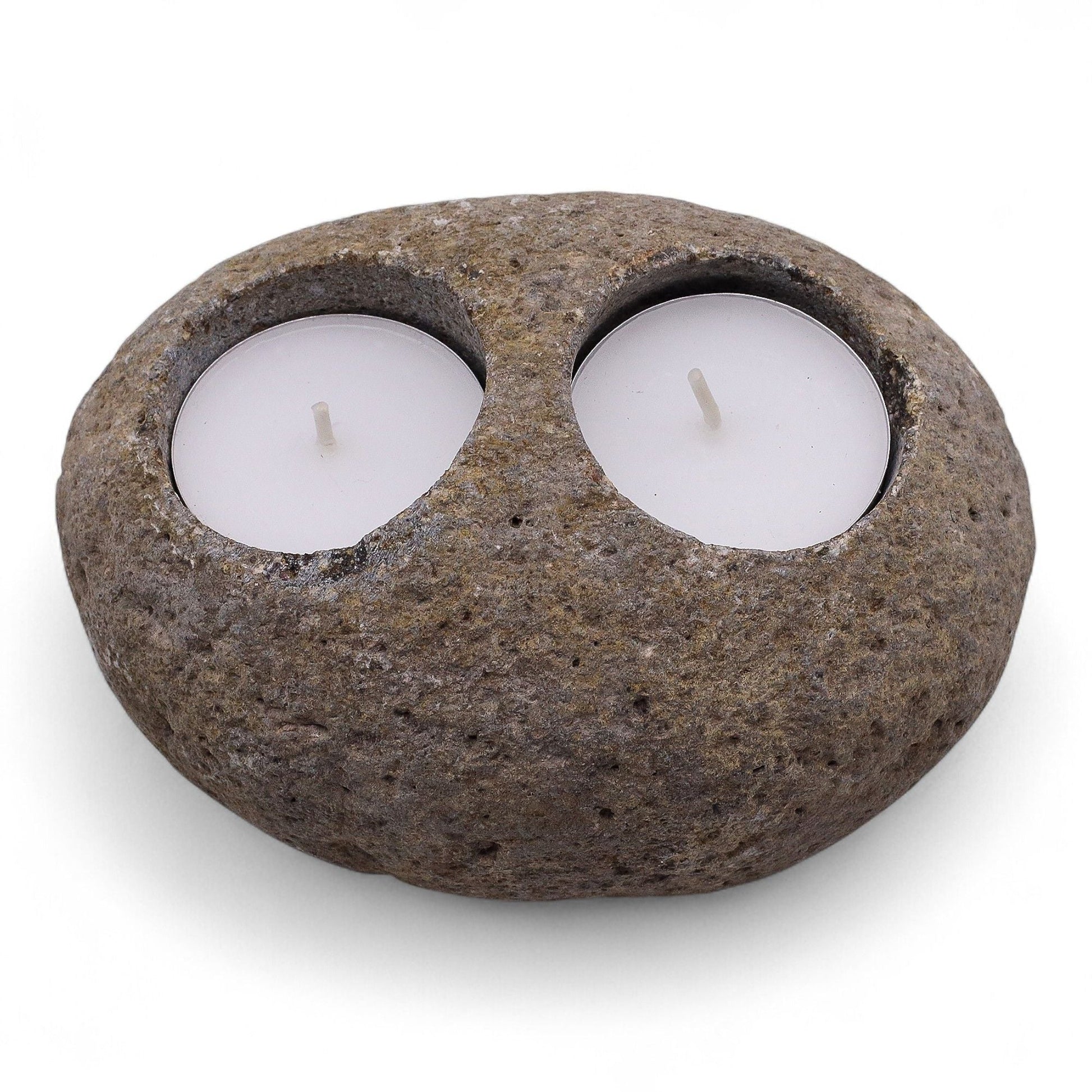 Natural Riverstone Candle Holder - Double Nightlight - Luna Panther