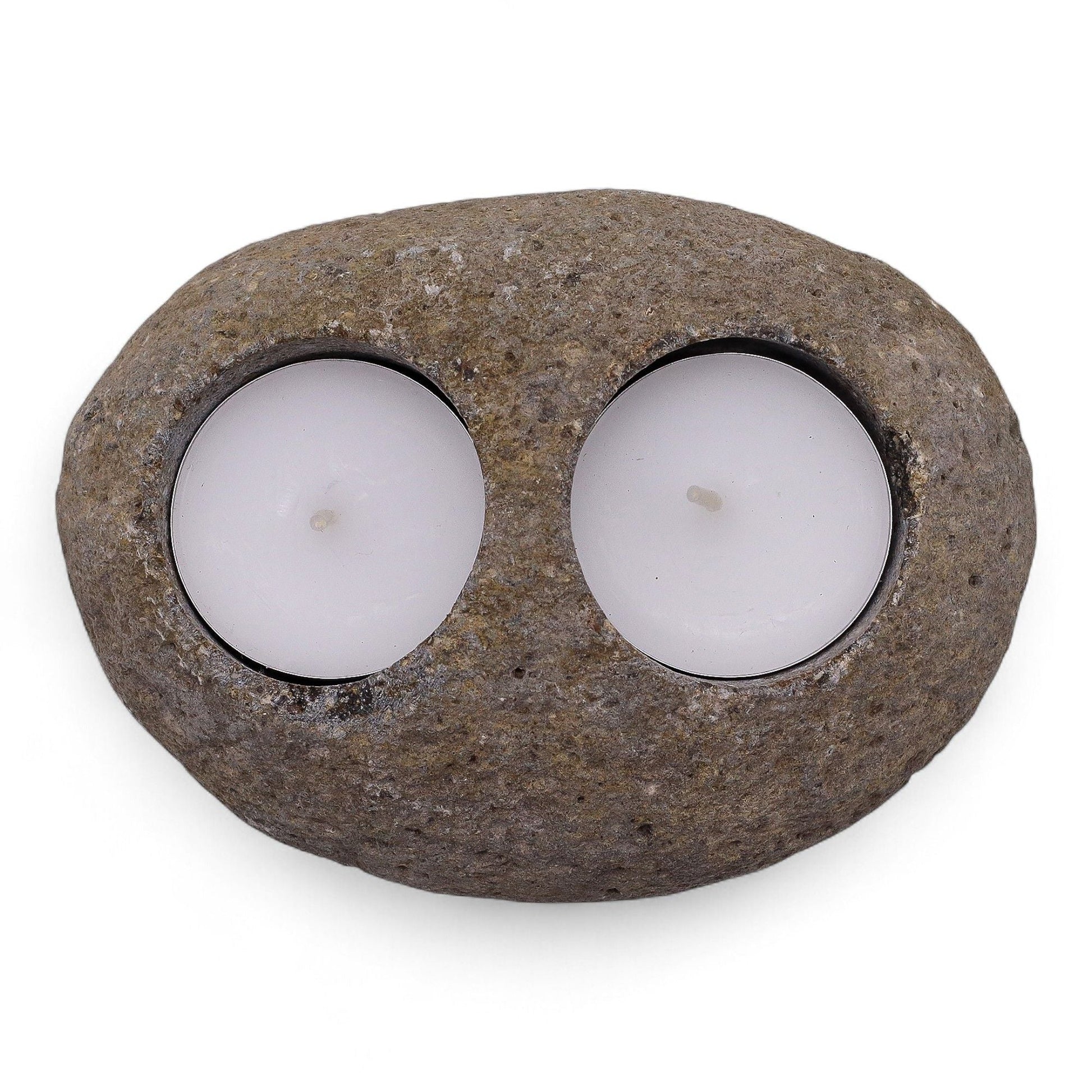 Natural Riverstone Candle Holder - Double Nightlight - Luna Panther