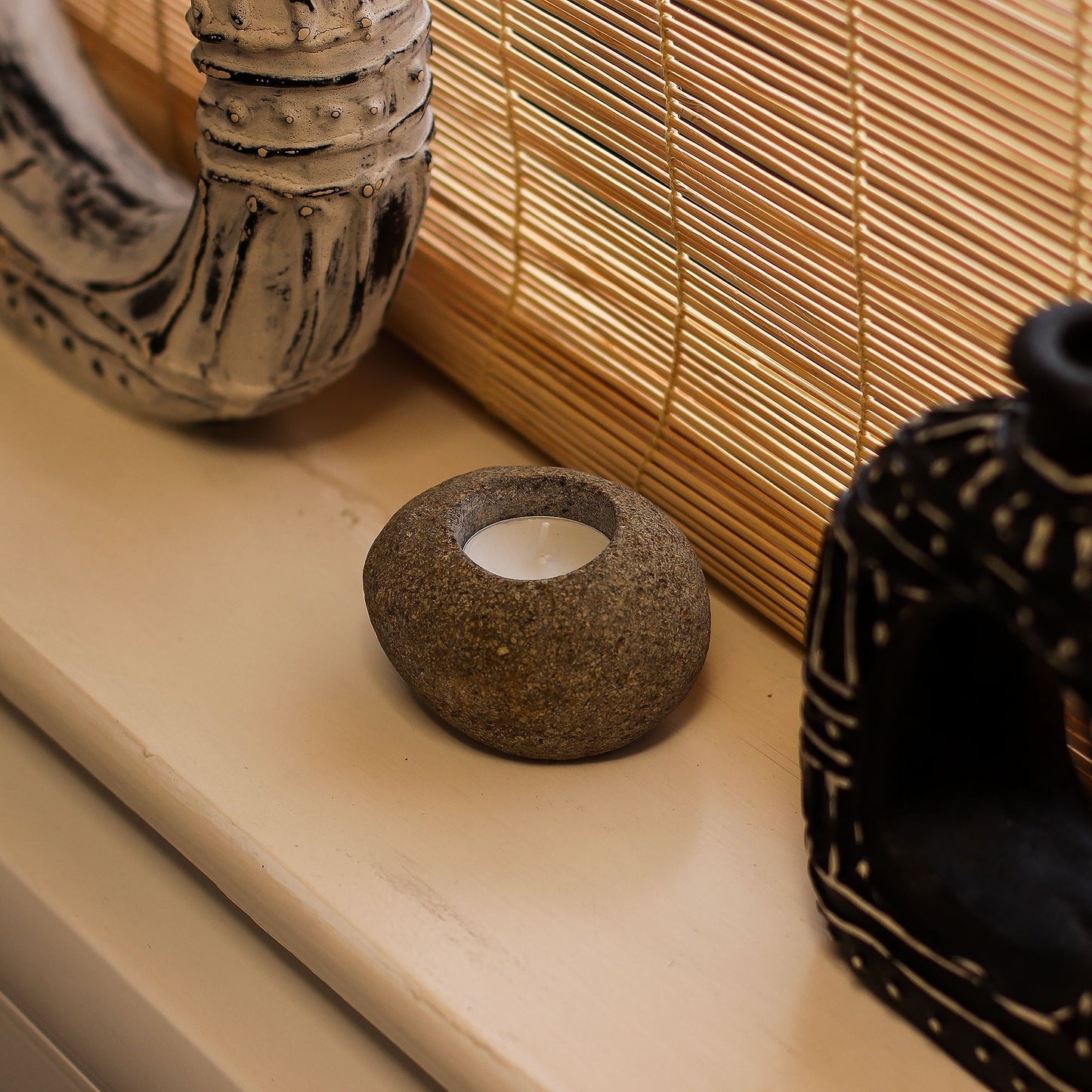 Natural Riverstone Candle Holder - Single Nightlight - Luna Panther