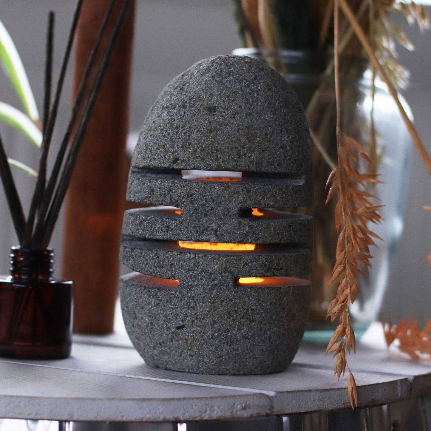 Natural Riverstone Candle Holder - Standing Stone Cut - Luna Panther