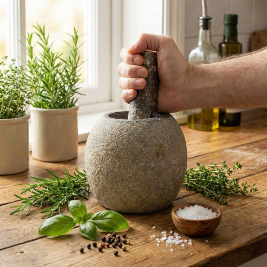Natural Riverstone Decorative Pestle & Mortar - Large (approx. 15x12cm) - Luna Panther