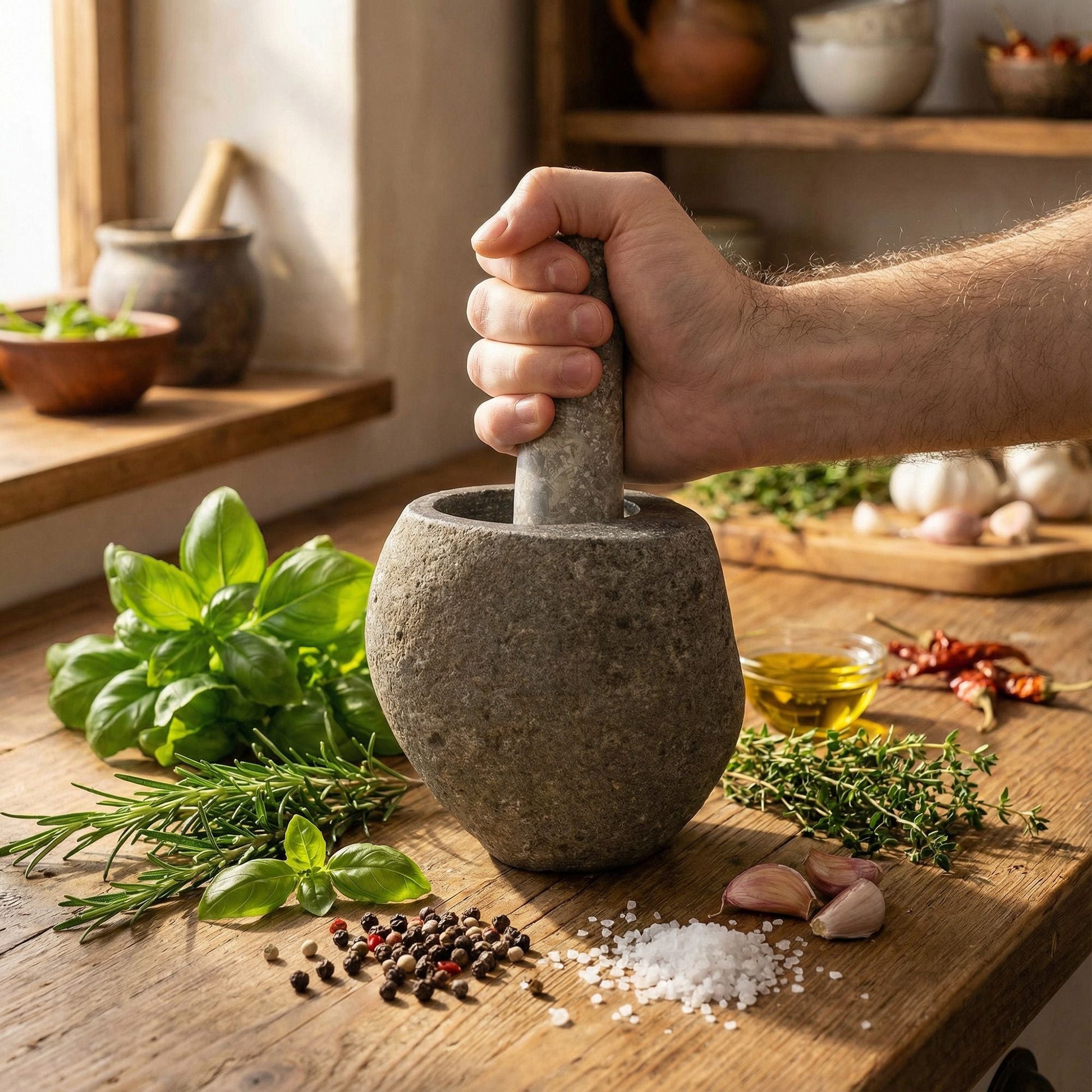 Natural Riverstone Decorative Pestle & Mortar - Medium (approx. 12x8cm) - Luna Panther