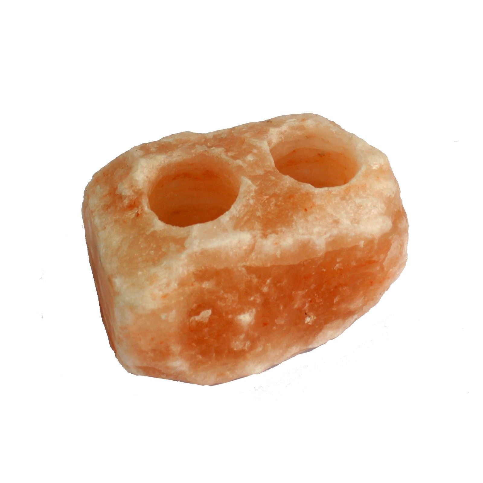 Polished Natural Salt Candle Holder - 2 holes (2-2.5kg) featuring natural patterning and unique variations - Luna Panther