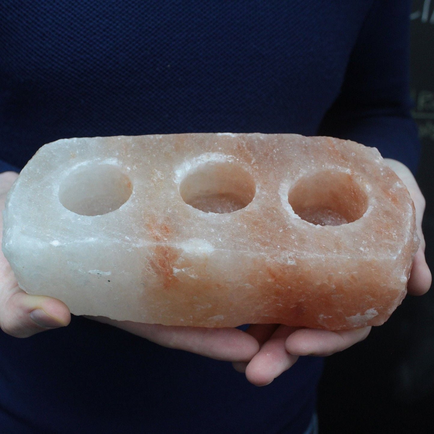 Polished Natural Salt Candle Holder - 3 holes featuring natural patterning and unique variations - Luna Panther