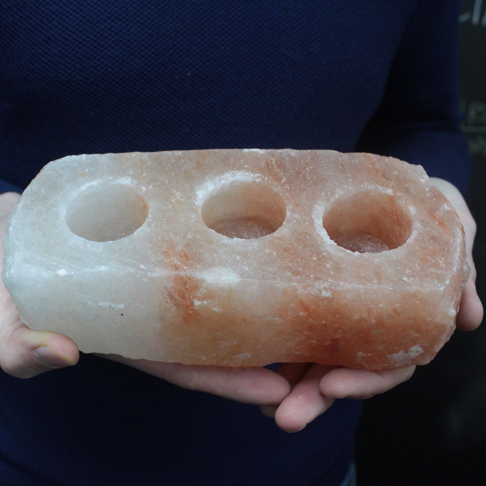 Polished Natural Salt Candle Holder - 3 holes featuring natural patterning and unique variations - Luna Panther