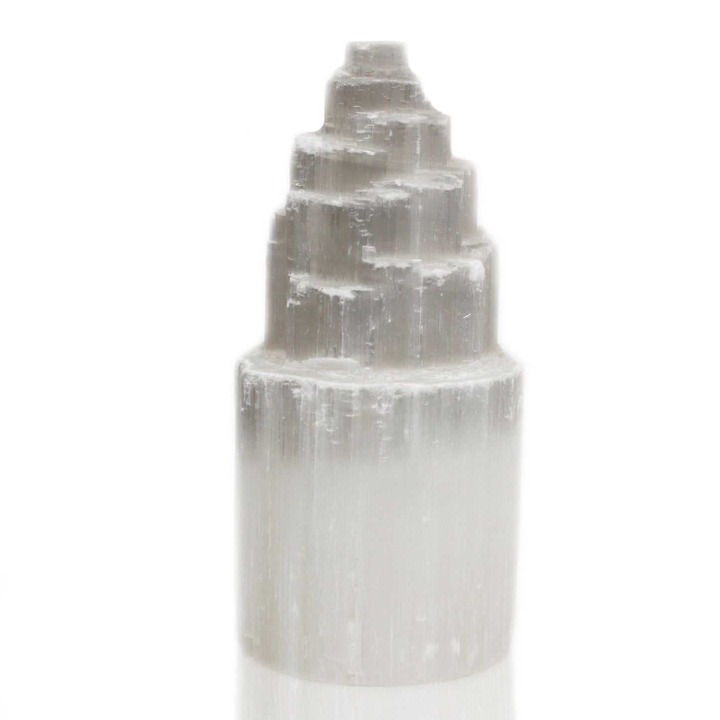 Polished Natural Selenite Tower Lamp - 20 cm featuring satin white sheen and fibrous texture - Luna Panther