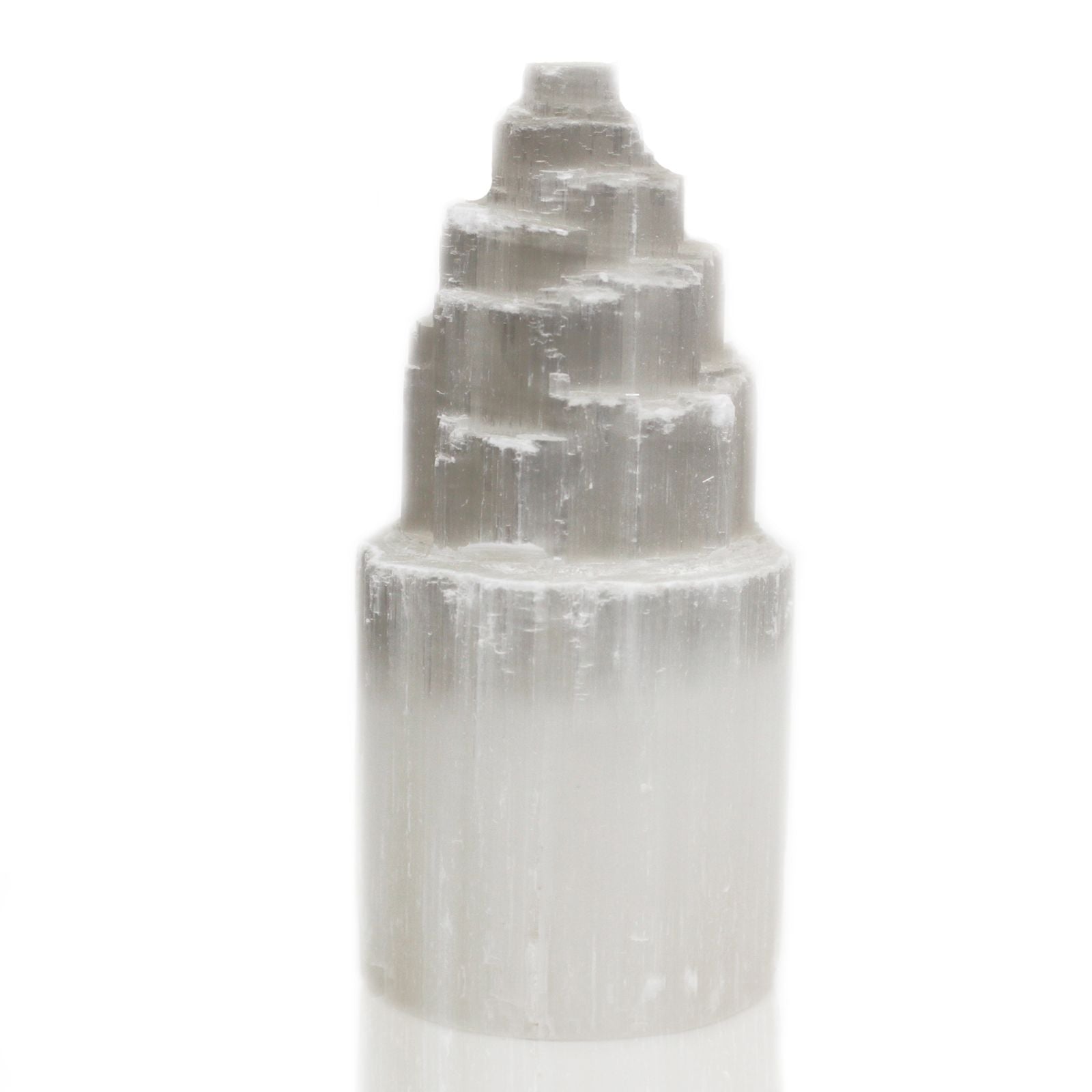 Polished Natural Selenite Tower Lamp - 20 cm featuring satin white sheen and fibrous texture - Luna Panther