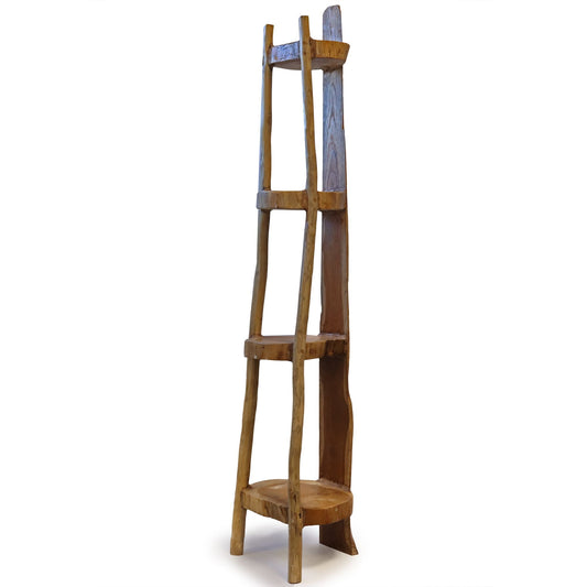 Natural Teak Corner Unit – 4 Shelves, 135 cm High — product, image 1 of 4.