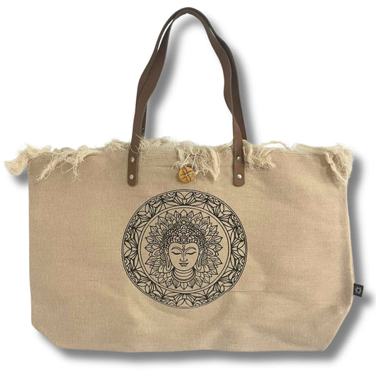 Polished Natural Tote Bag Leather Handle - Buddha featuring natural patterning and unique variations - Luna Panther