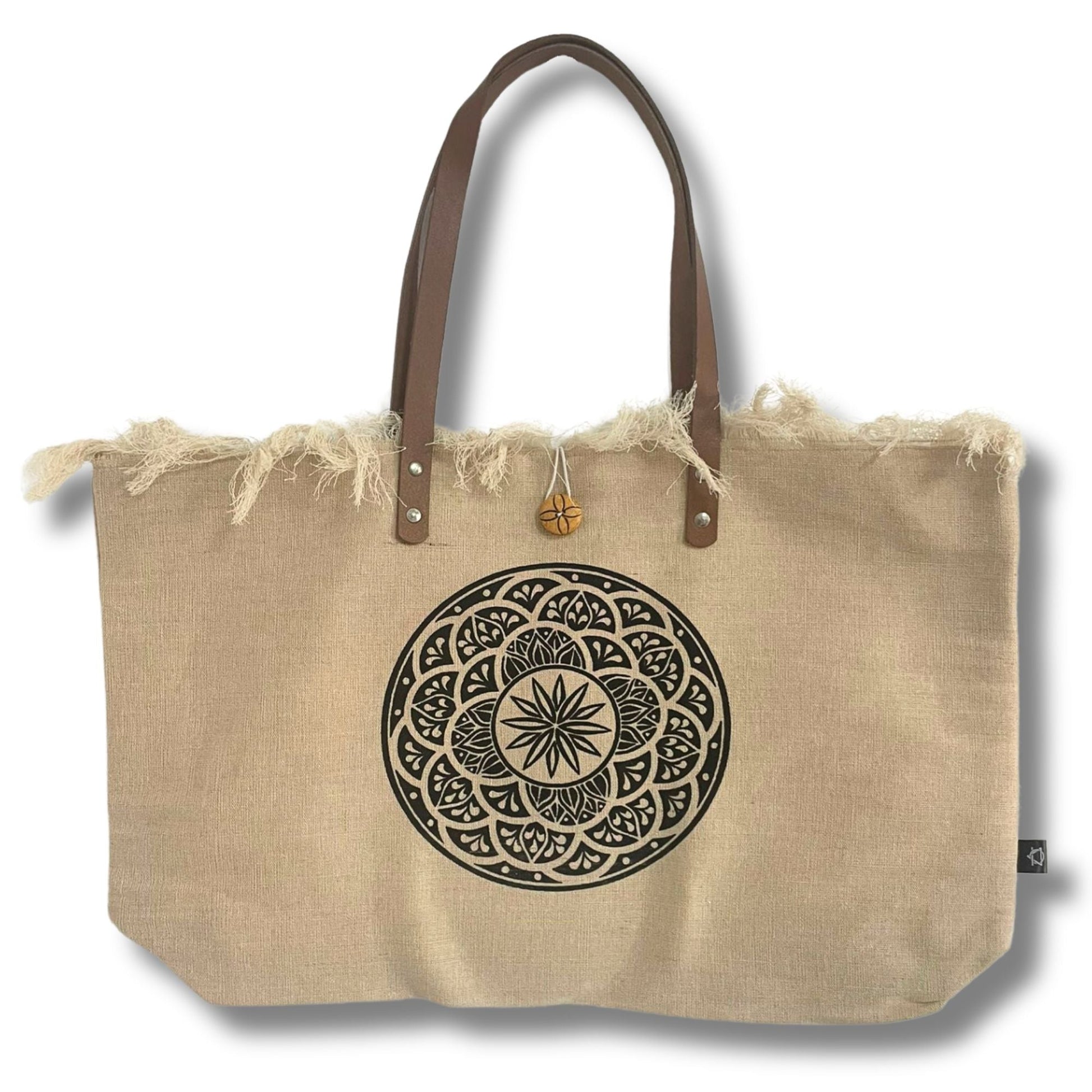 Polished Natural Tote Bag Leather Handle - Mandala featuring natural patterning and unique variations - Luna Panther