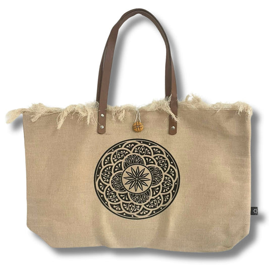 Polished Natural Tote Bag Leather Handle - Mandala featuring natural patterning and unique variations - Luna Panther