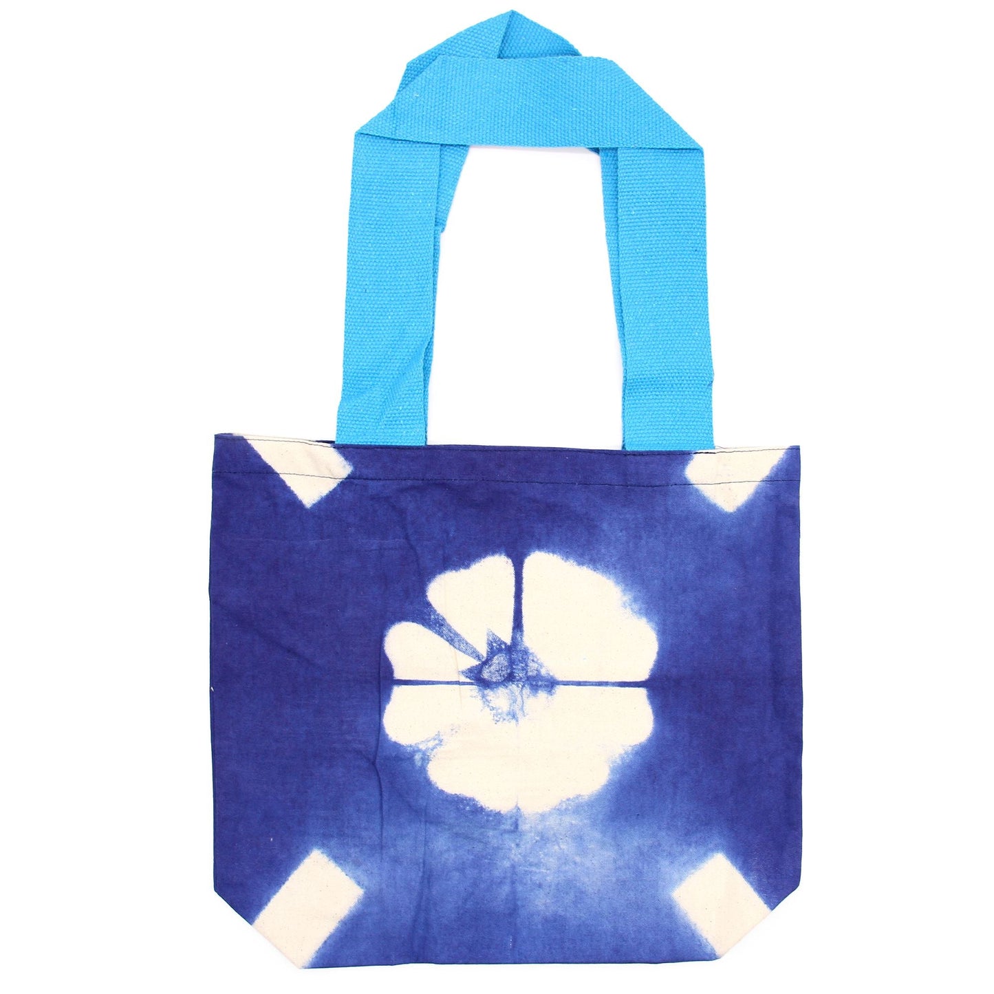 Polished Natural Tie-Dye Cotton Bag (8oz) - 38x42x12cm - Blue Flower - Blue Handle featuring natural patterning and unique variations - Luna Panther