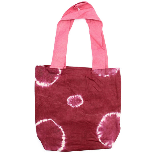 Polished Natural Tie-Dye Cotton Bag (8oz) - 38x42x12cm - Maroon Rings - Pink Handle featuring natural patterning and unique variations - Luna Panther