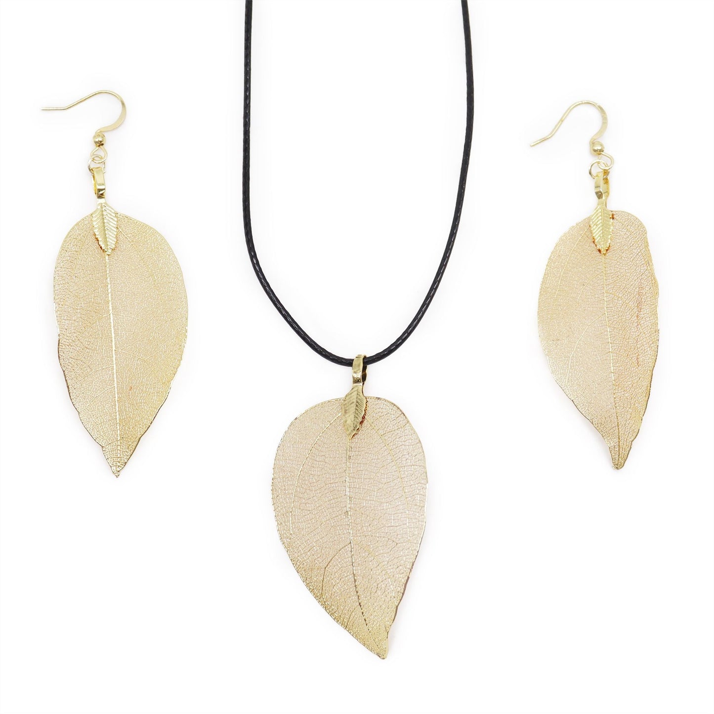 Polished Necklace & Earring Set - Bravery Leaf - Gold featuring natural patterning and unique variations - Luna Panther