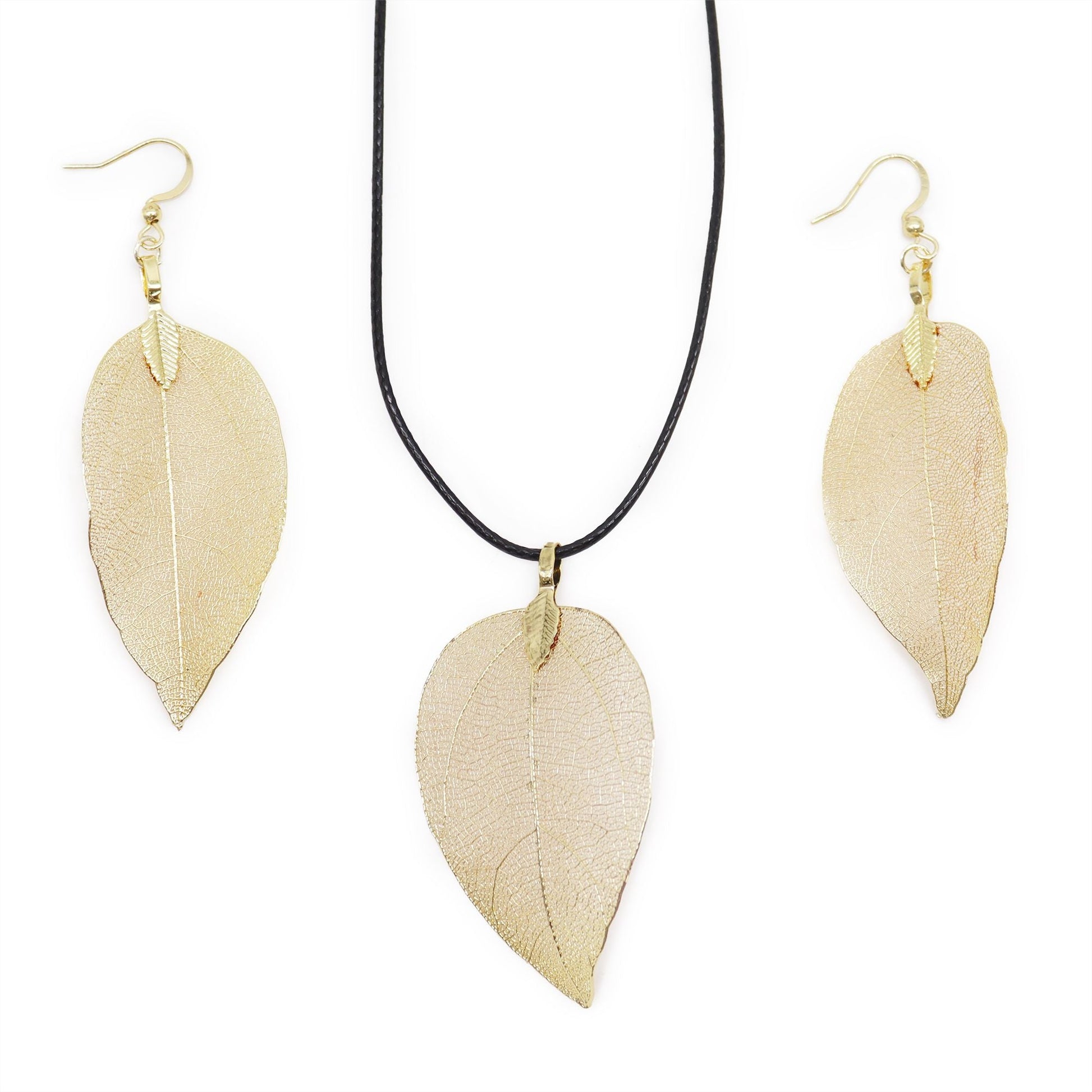 Polished Necklace & Earring Set - Bravery Leaf - Gold featuring natural patterning and unique variations - Luna Panther