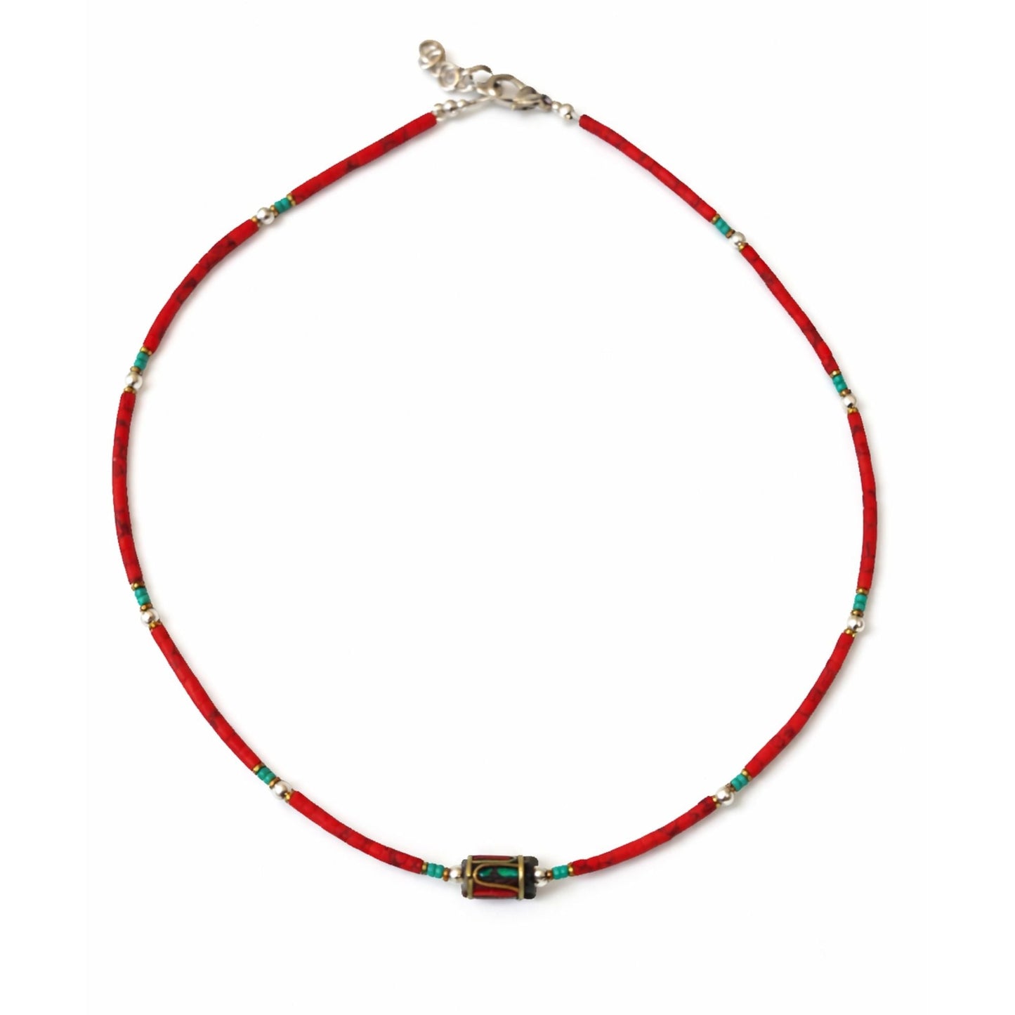 Nepalese Extra Fine Gem Necklace - Coral Tribal Bead - Luna Panther
