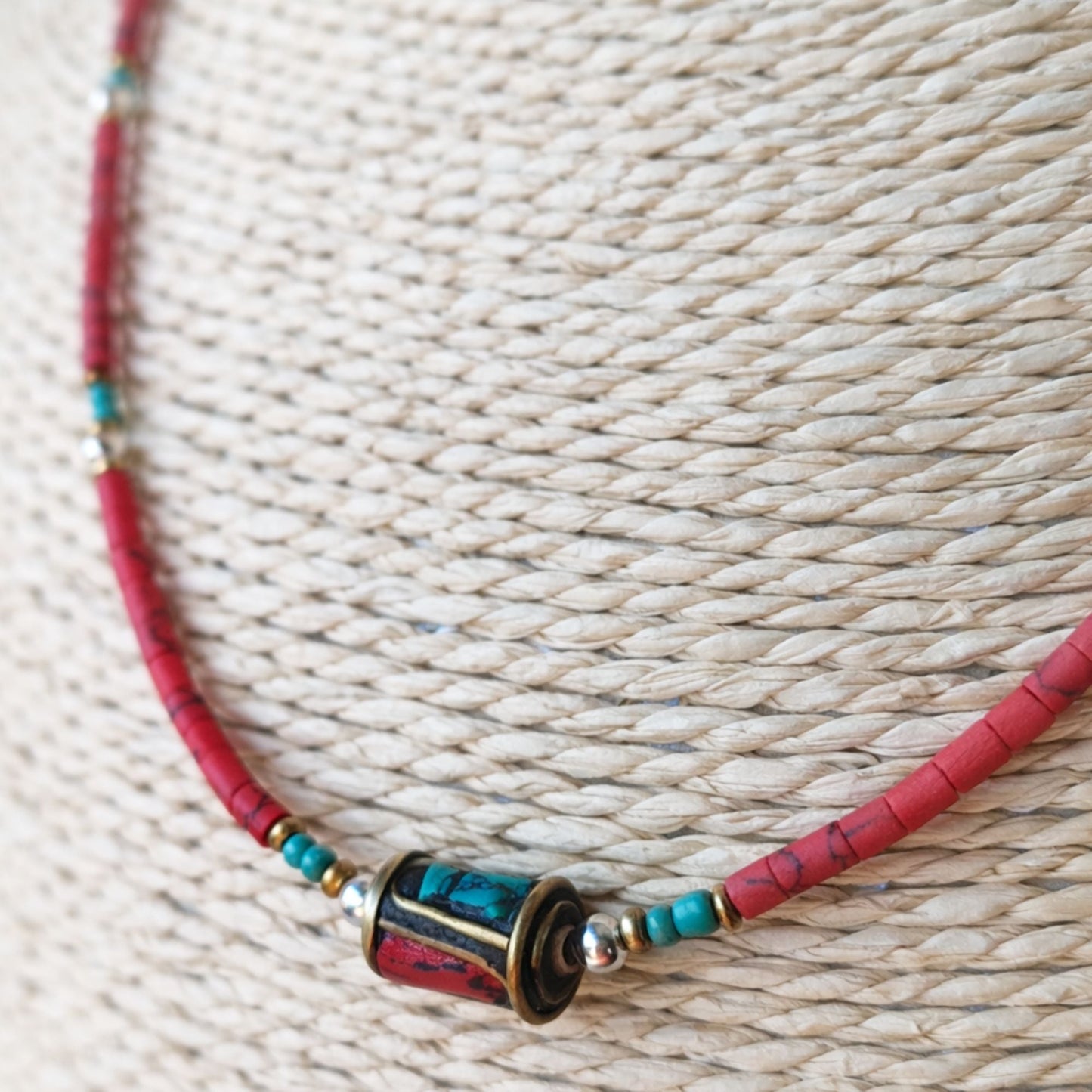 Nepalese Extra Fine Gem Necklace - Coral Tribal Bead - Luna Panther
