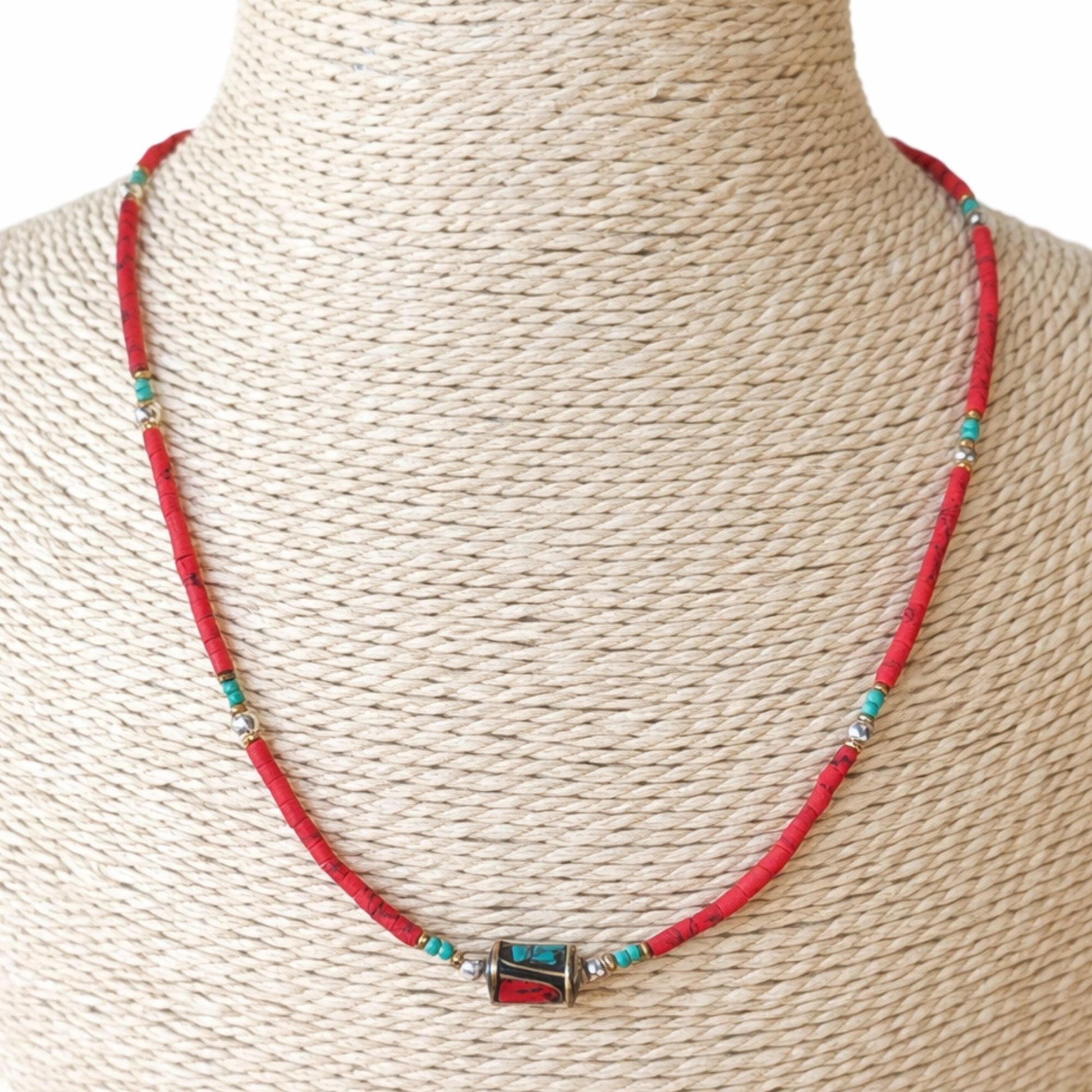 Nepalese Extra Fine Gem Necklace - Coral Tribal Bead - Luna Panther