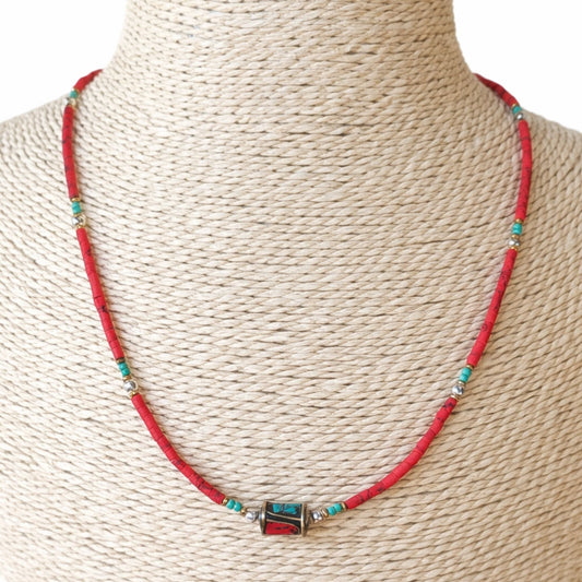 Nepalese Extra Fine Gem Necklace - Coral Tribal Bead - Luna Panther alternate view