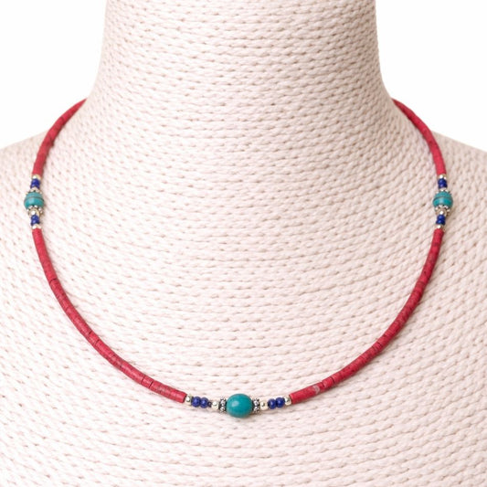 Nepalese Extra Fine Gem Necklace - Pink Coral & Turquoise Beads - Luna Panther