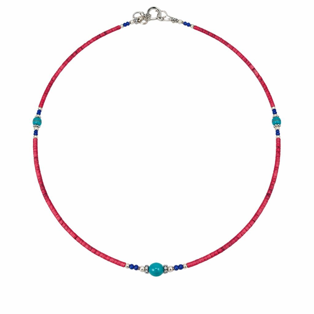 Nepalese Extra Fine Gem Necklace - Pink Coral & Turquoise Beads - Luna Panther