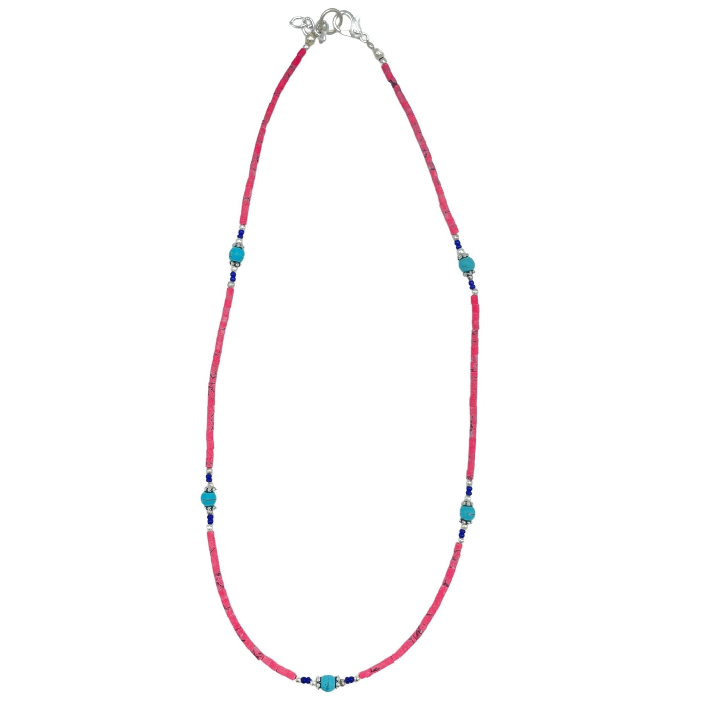 Nepalese Extra Fine Gem Necklace - Pink Coral & Turquoise Beads - Luna Panther