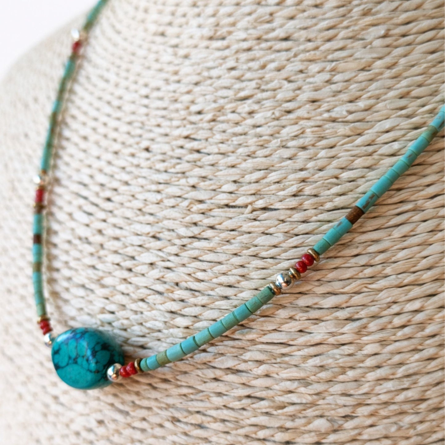 Nepalese Extra Fine Gem Necklace - Turquoise Stone & Beads - Luna Panther