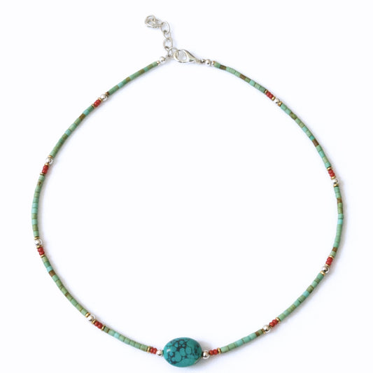 Nepalese Extra Fine Gem Necklace - Turquoise Stone & Beads - Luna Panther alternate view