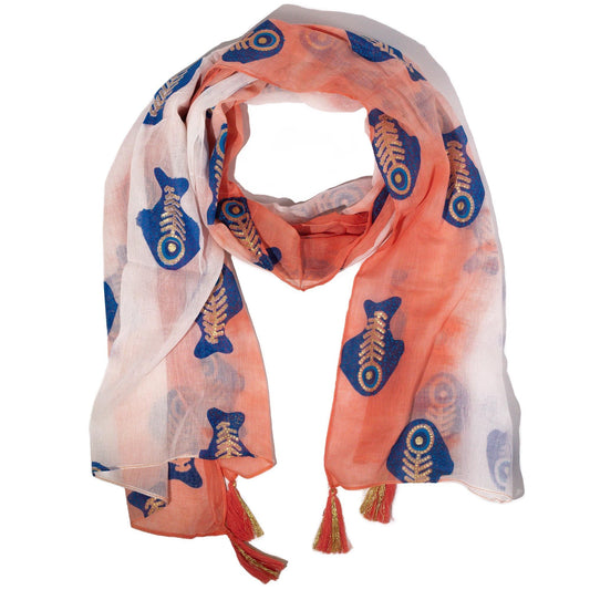Nomad Sari Aqua Fish Scarf - Coral (180x50cm) - Luna Panther