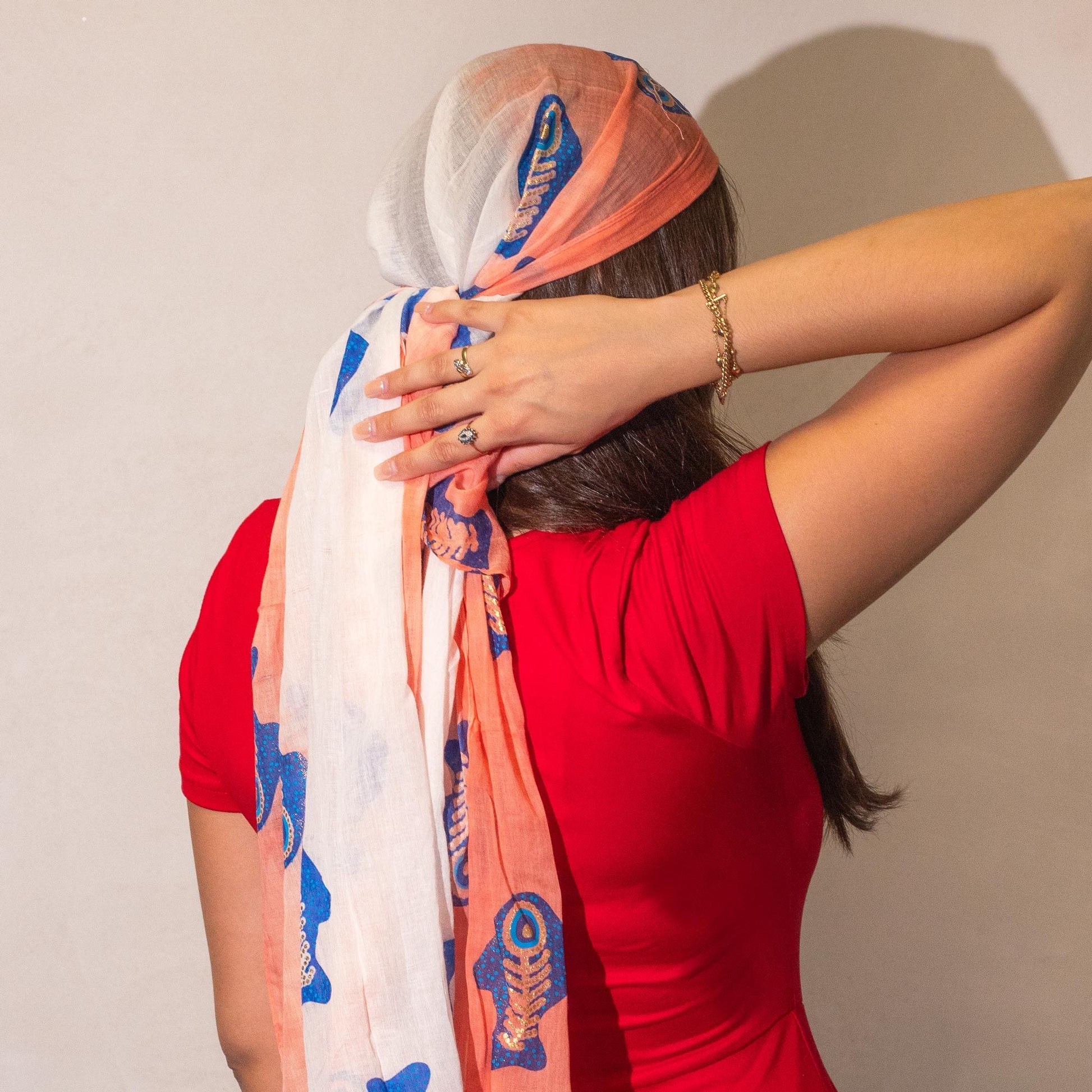 Nomad Sari Aqua Fish Scarf - Coral (180x50cm) - Luna Panther