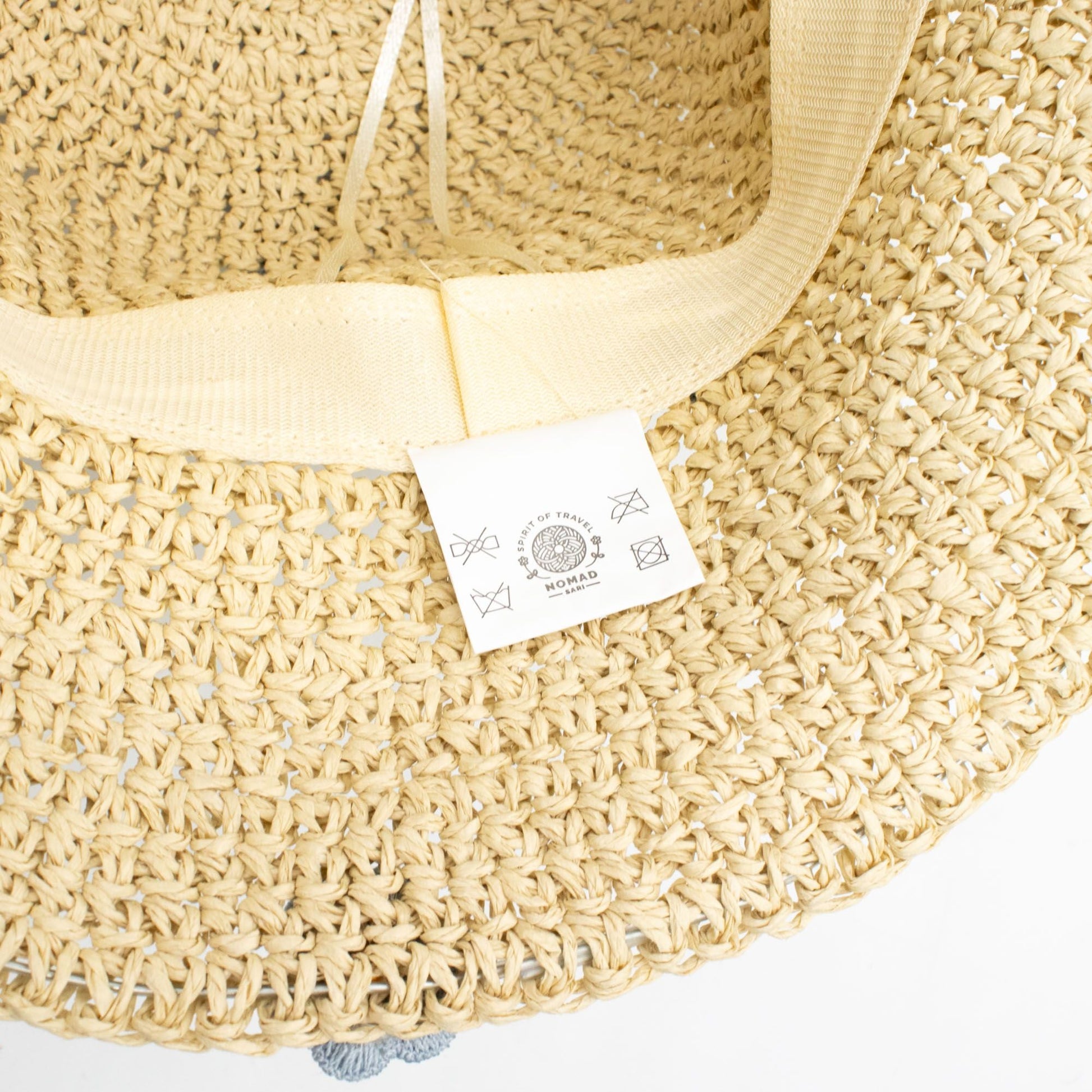 Nomad Sari Floppy Straw Sun Hat - Beige & Blue Flowers - Luna Panther