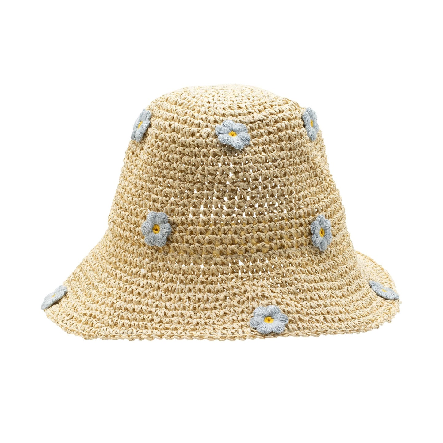 Nomad Sari Floppy Straw Sun Hat - Beige & Blue Flowers - Luna Panther