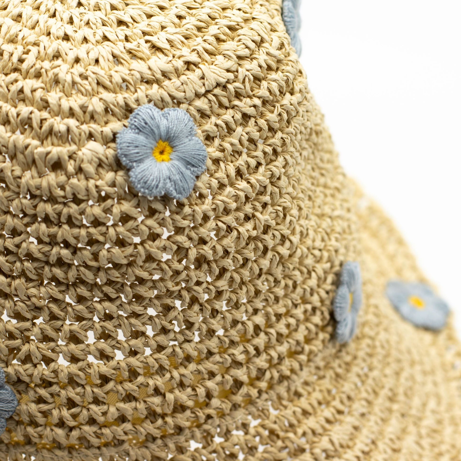 Nomad Sari Floppy Straw Sun Hat - Beige & Blue Flowers - Luna Panther