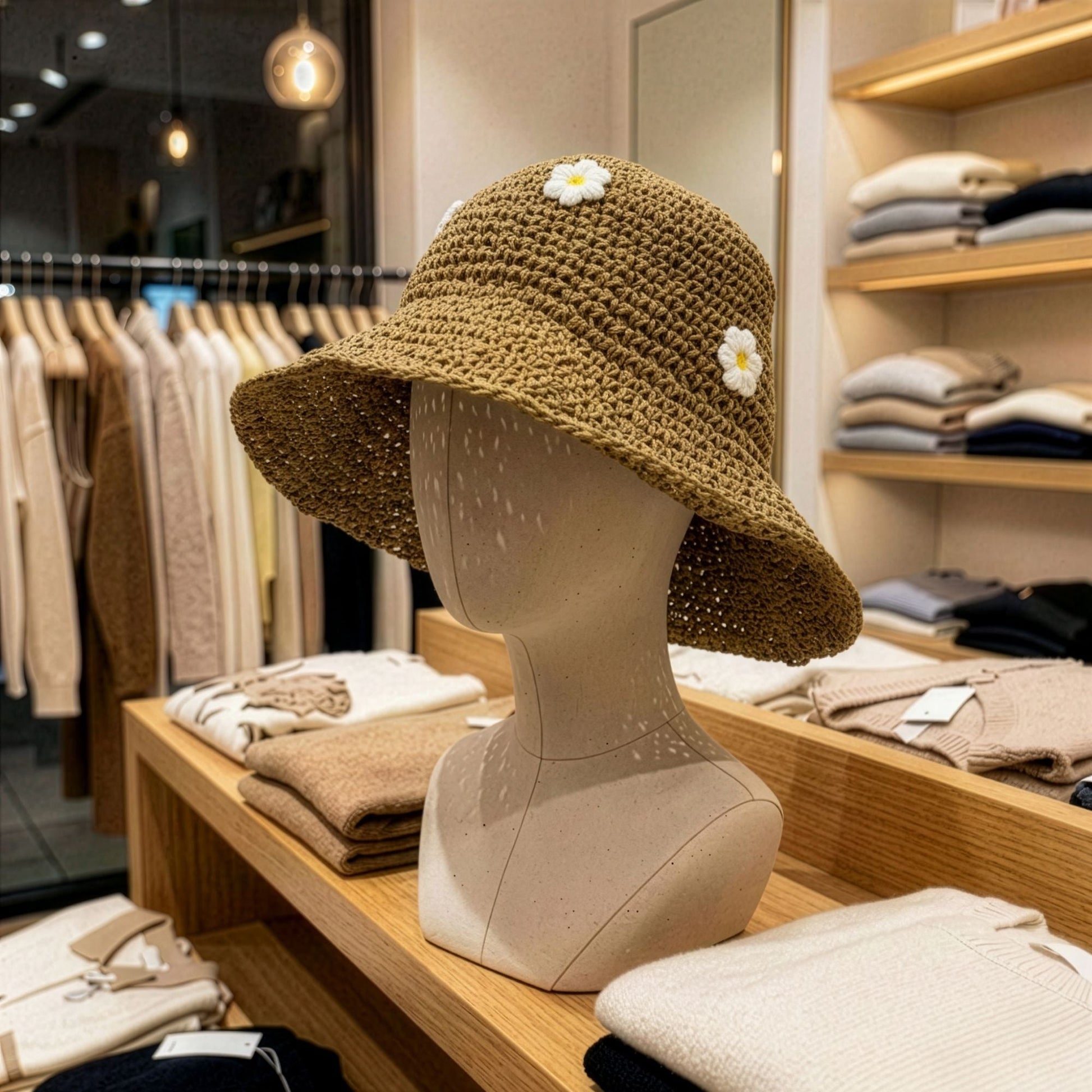 Nomad Sari Floppy Straw Sun Hat - Coffee & Daisies - Luna Panther
