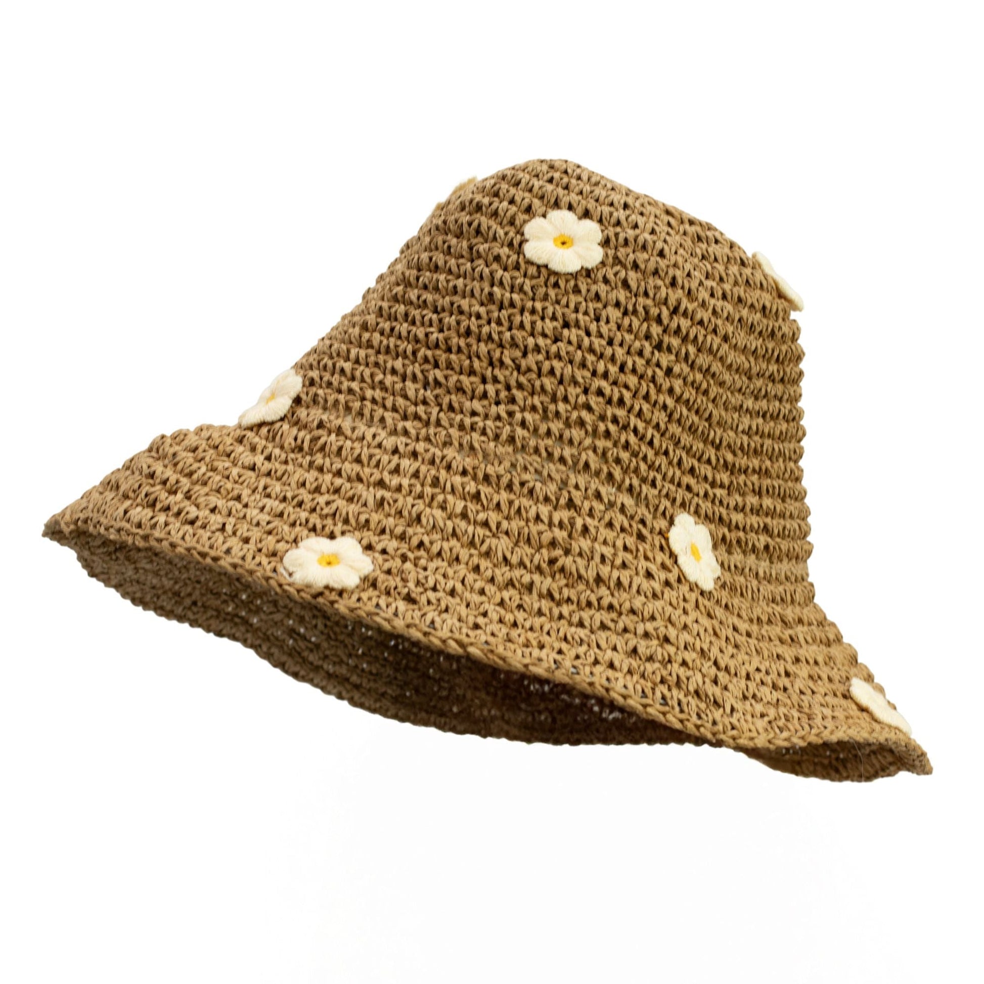 Nomad Sari Floppy Straw Sun Hat - Coffee & Daisies - Luna Panther