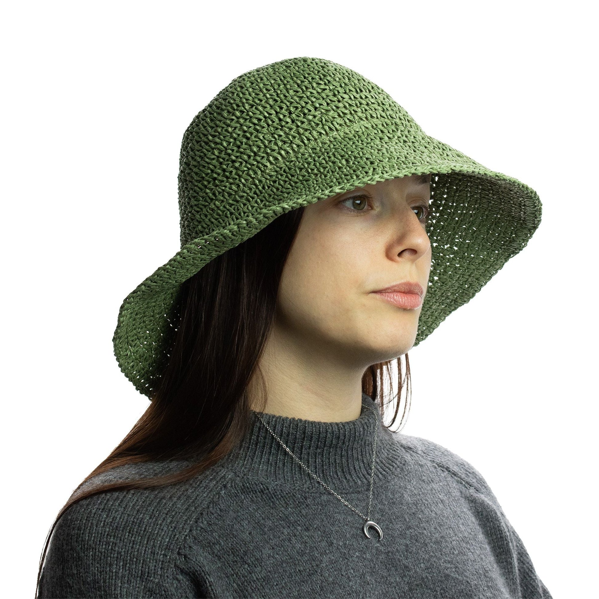 Nomad Sari Floppy Straw Sun Hat - Moss Green - Luna Panther