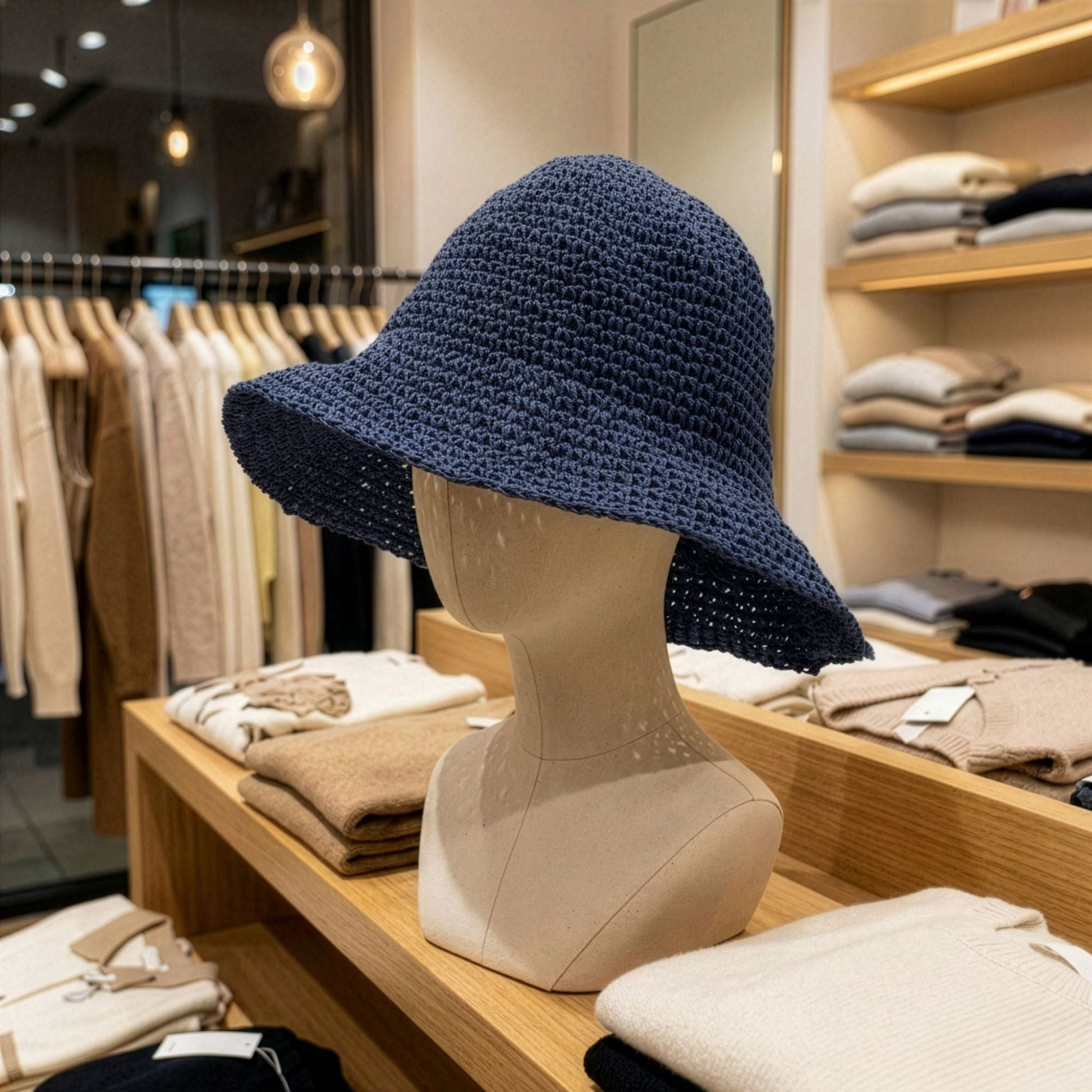 Nomad Sari Floppy Straw Sun Hat - Navy Blue - Luna Panther