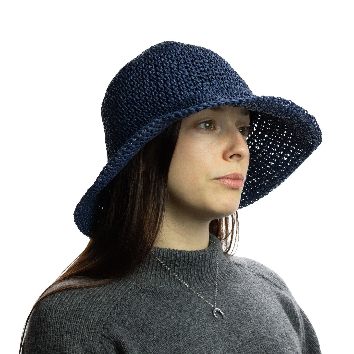 Nomad Sari Floppy Straw Sun Hat - Navy Blue - Luna Panther