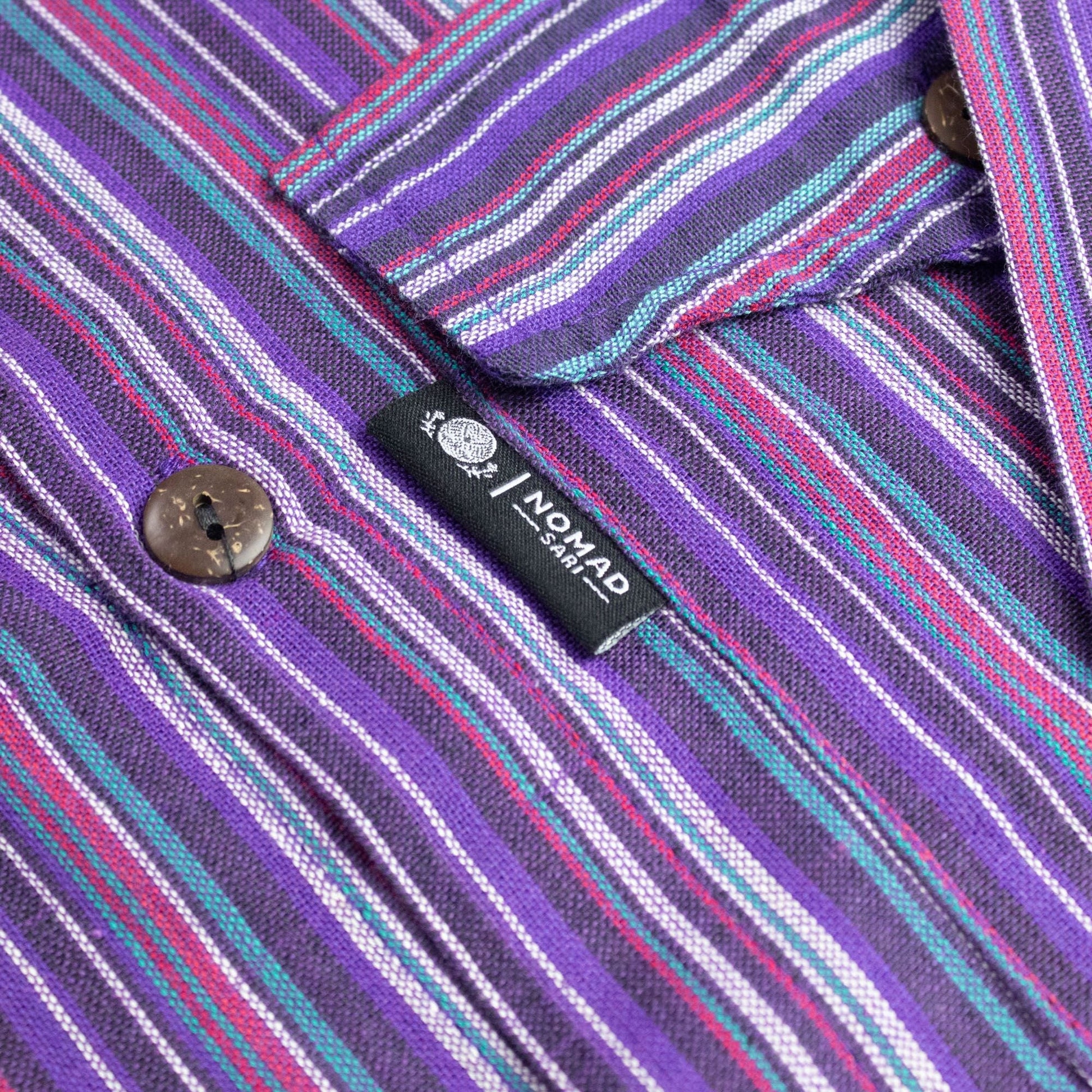 Nomad Sari Grandad Shirt - Black Purple - Large - Luna Panther