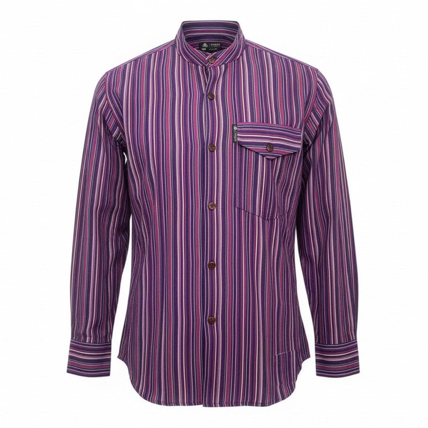 Nomad Sari Grandad Shirt - Black Purple - Large - Luna Panther